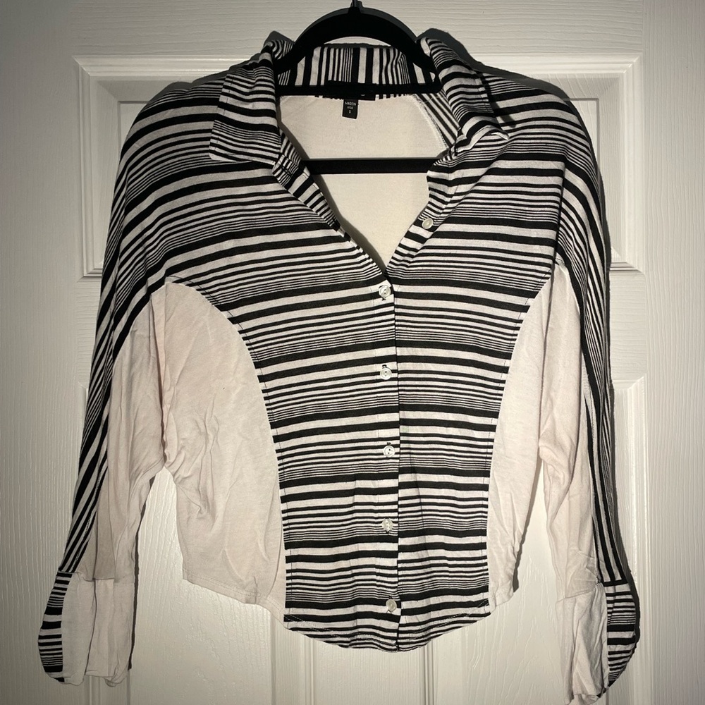 Bebe Black and White Stripe Button Down